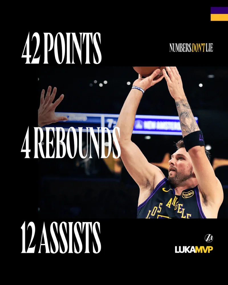 中欧体育平台-砍下42分！湖人官媒晒东契奇数据海报：当之无愧的MVP